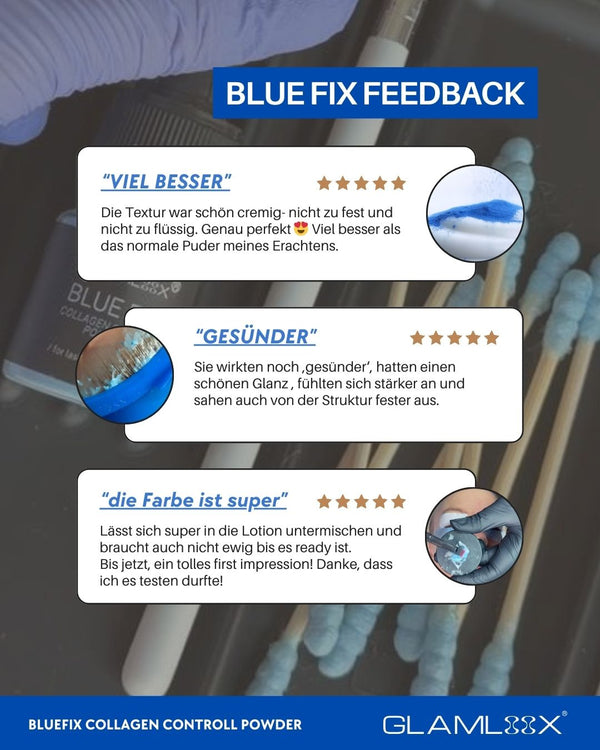 BlueFix Collagen Control Powder von GLAMLOOX® - Glueless Powder Wimpernlifting Kleber - Korean Lashlifting